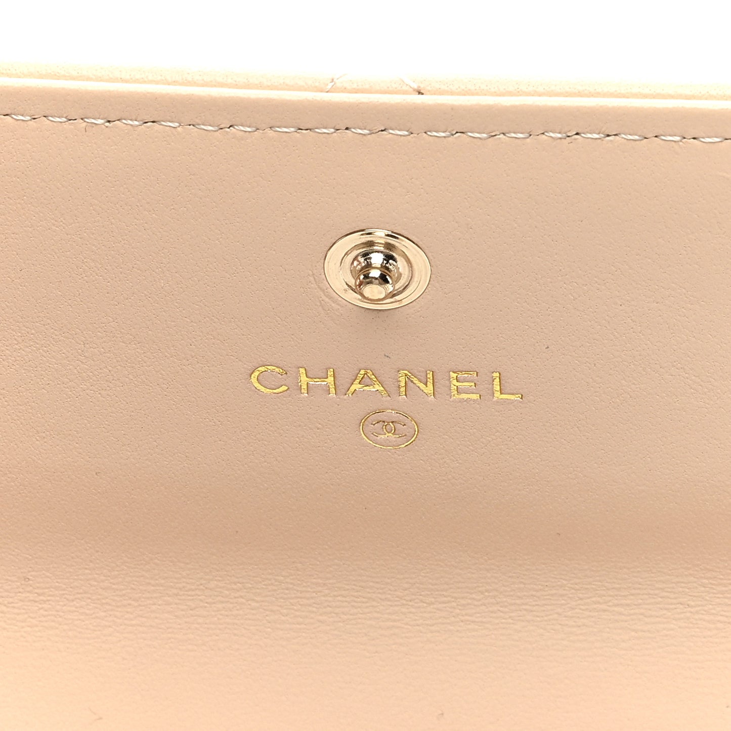 Lambskin Quilted CC Large Gusset Flap Wallet Beige