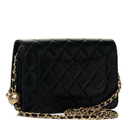 Chanel Lambskin Quilted CC Pearl Crush Wallet on Chain WOC Black 3 of 9