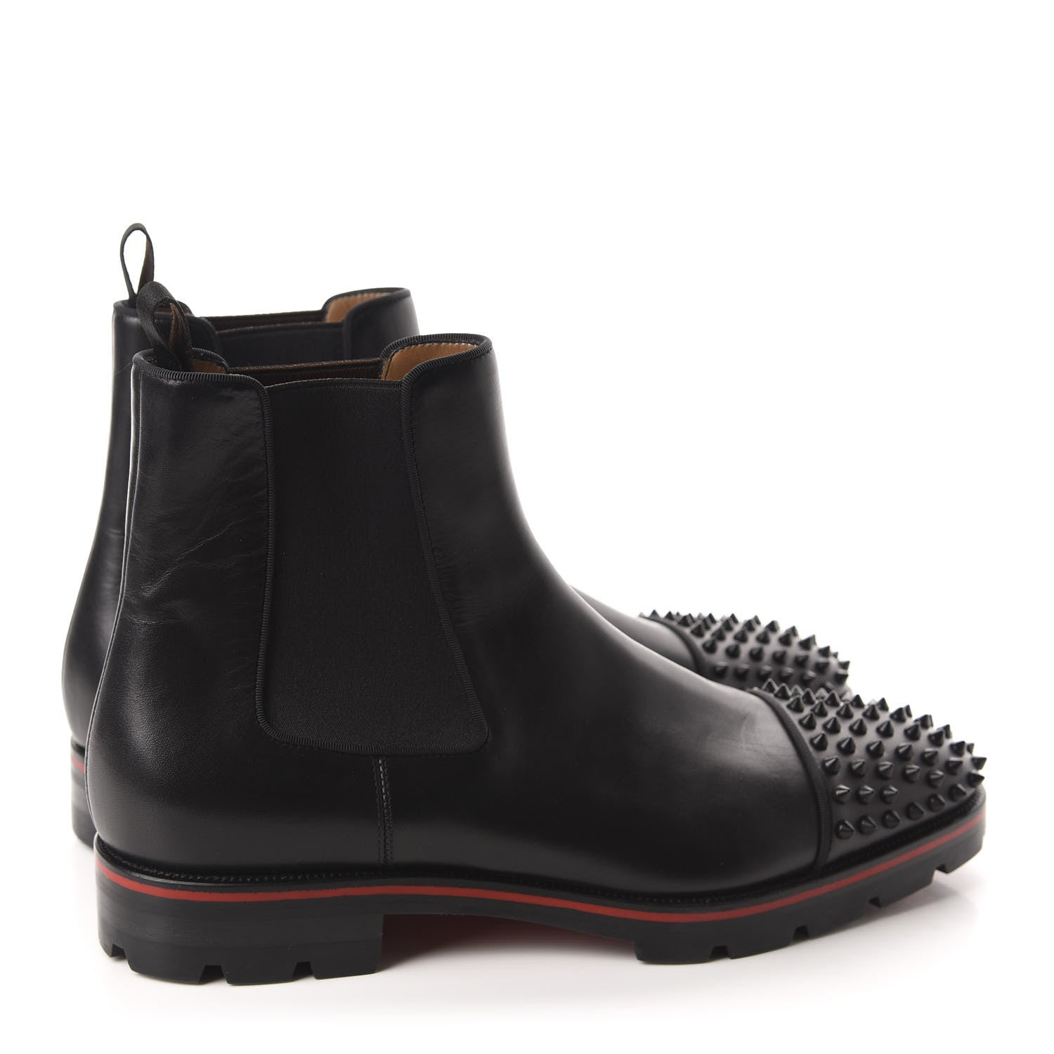 Christian Louboutin Calfskin Mens Melon Spikes Flat Chelsea Boots 46 Black 4 of 8
