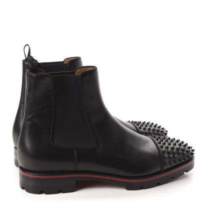 Christian Louboutin Calfskin Mens Melon Spikes Flat Chelsea Boots 46 Black 4 of 8