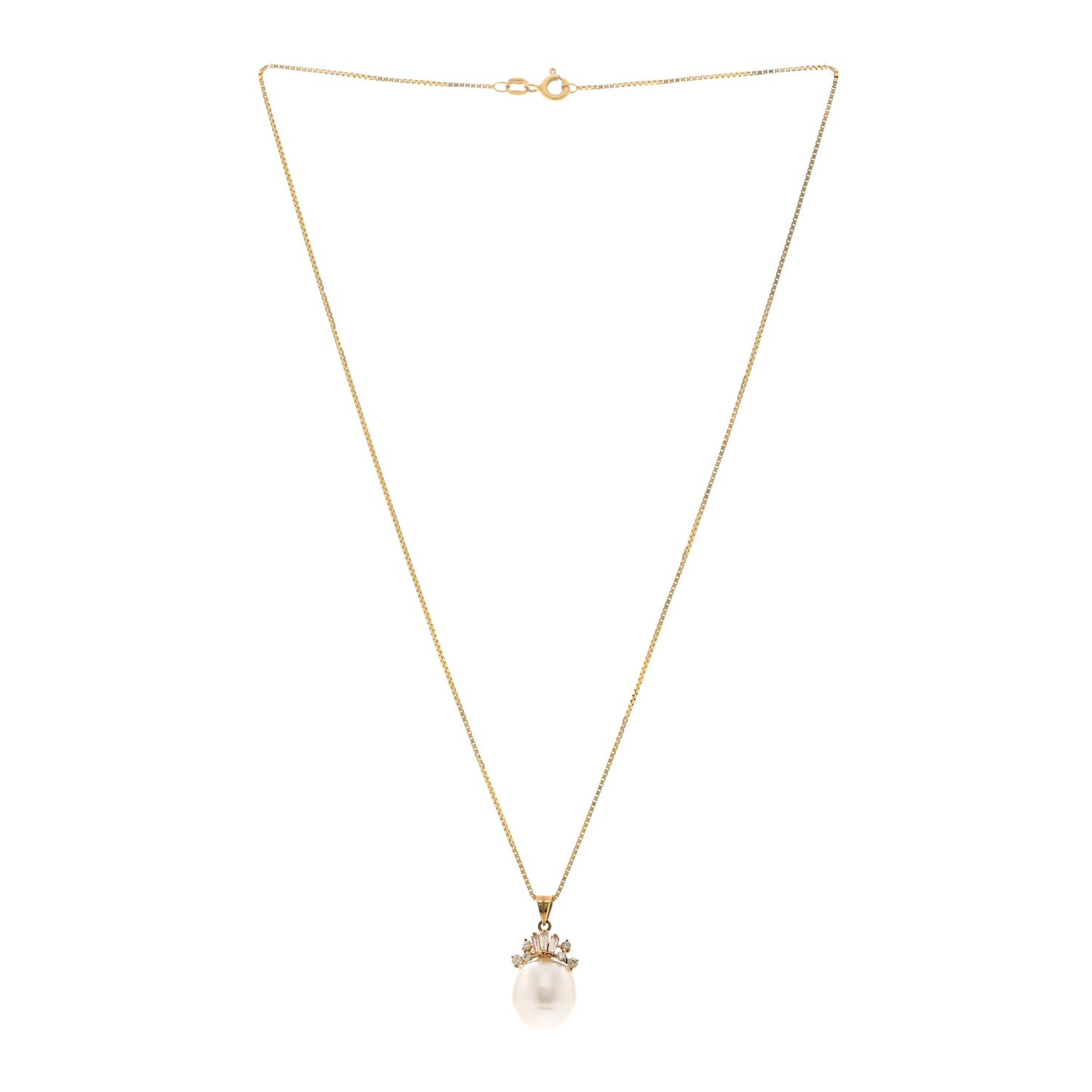 14K Yellow Rose Gold Diamond Cultured Pearl Pendant Necklace
