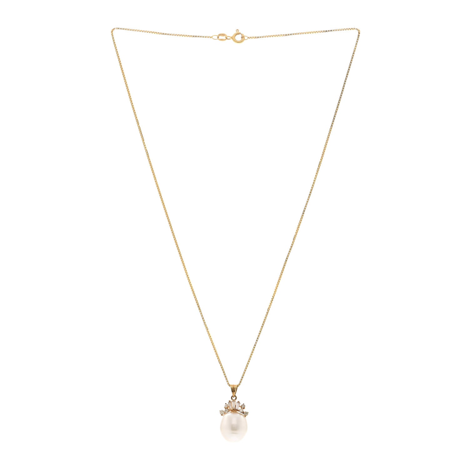 Parker & West by FASHIONPHILE 14K Yellow Rose Gold Diamond Cultured Pearl Pendant Necklace 3 of 4