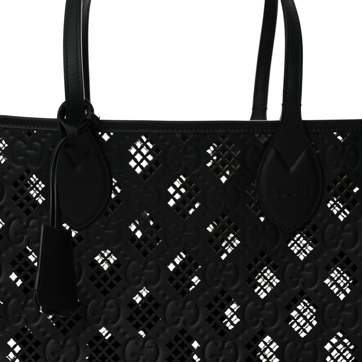 Calfskin GG Monogram Diamond Cut Medium Ophidia Tote Bag Black