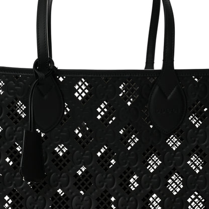 Gucci Calfskin GG Monogram Diamond Cut Medium Ophidia Tote Bag Black 9 of 11