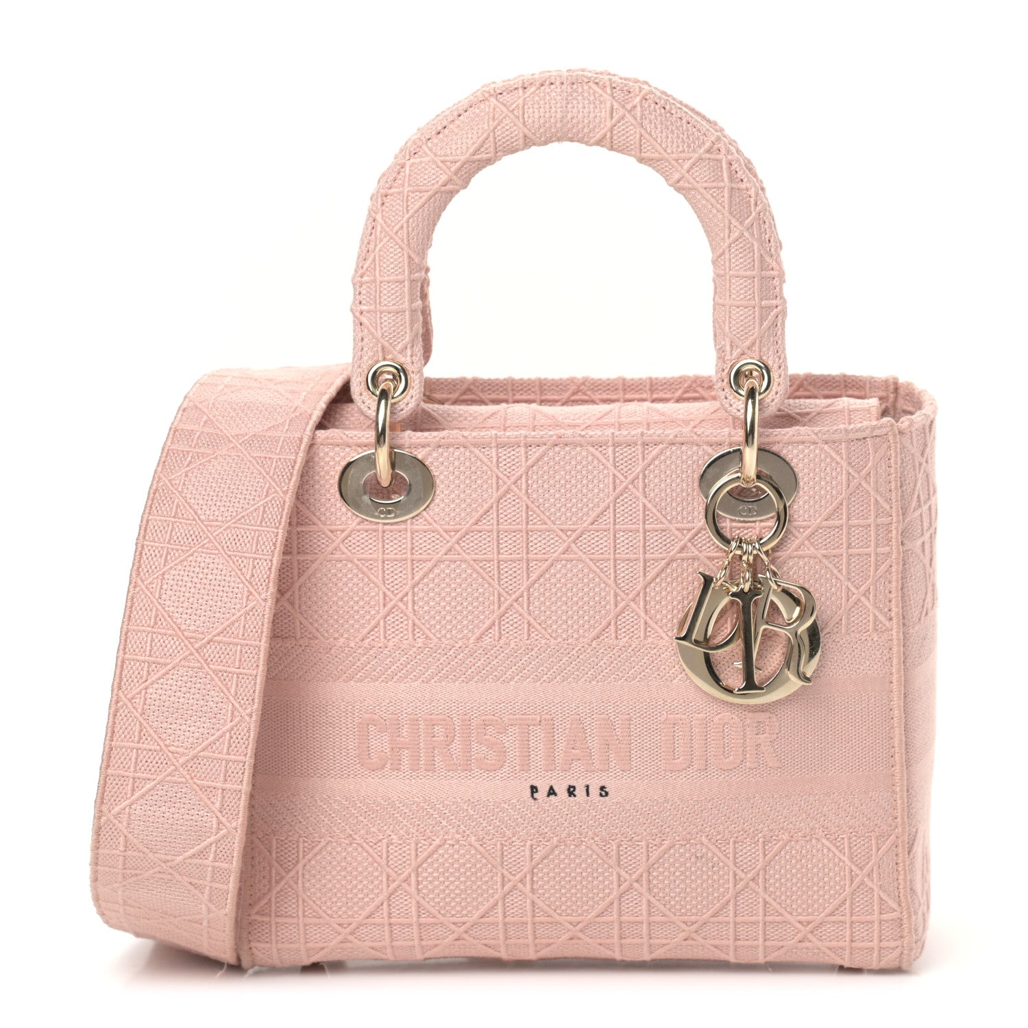 Christian Dior Canvas Embroidered Cannage Medium Lady D-Lite Pink 1 of 15