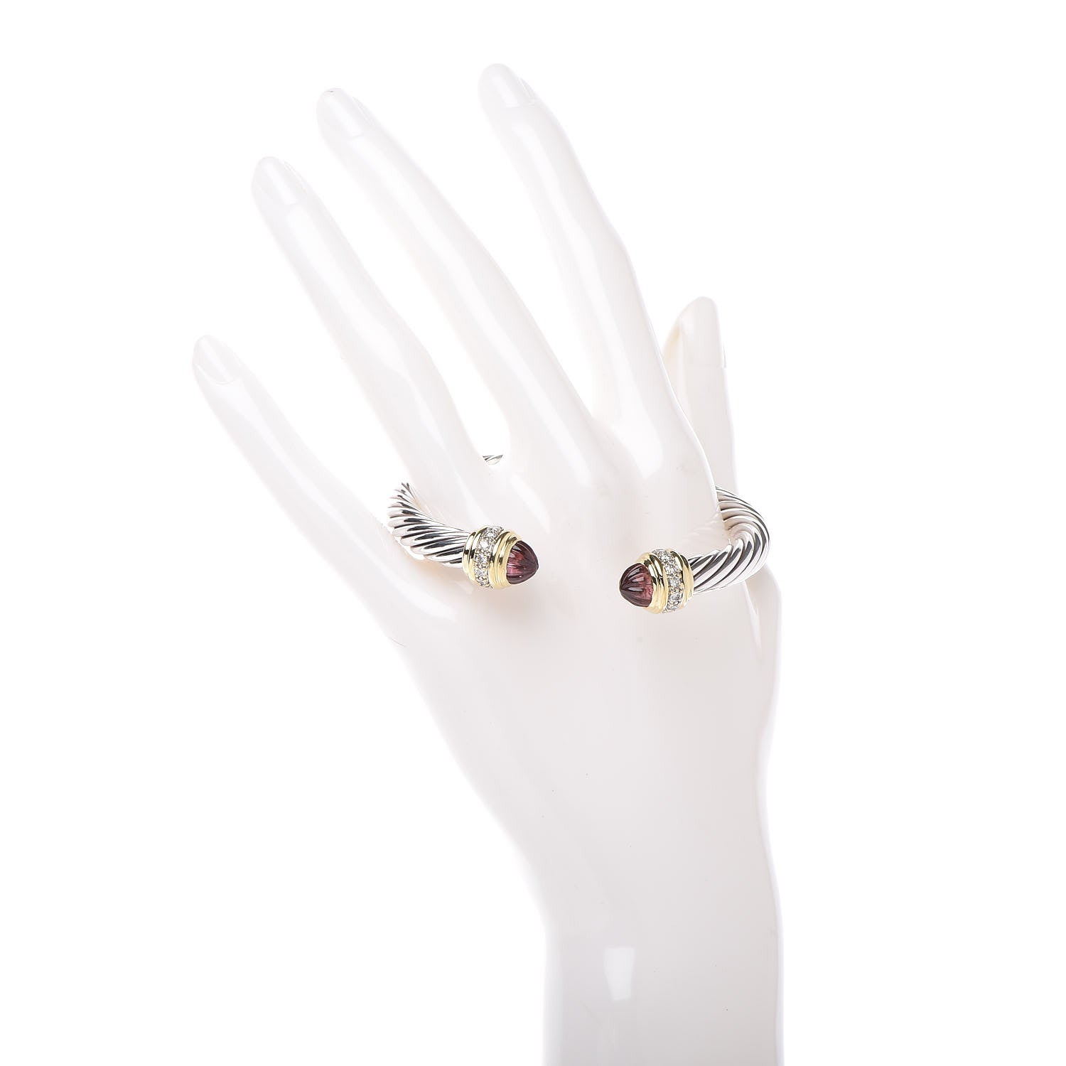 David Yurman Sterling Silver 18K Yellow Gold Diamond Carved Tourmaline Cable Classics Bracelet 2 of 5