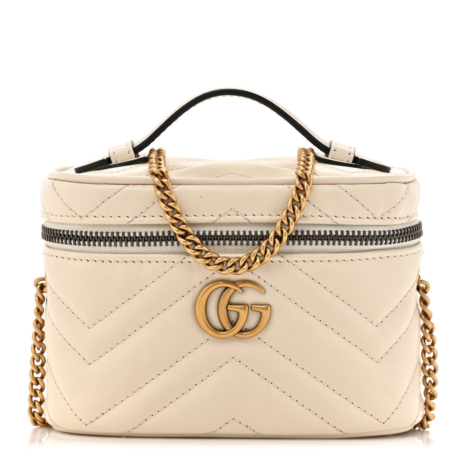 Gucci Calfskin Matelasse Chevron Mini GG Marmont Top Handle Bag Mystic White 1 of 15