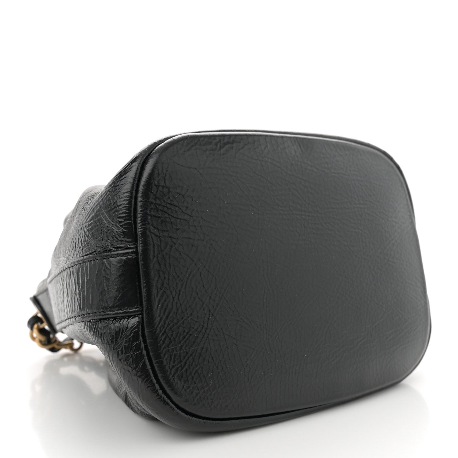 Chanel Shiny Aged Calfskin CC Chain Mini Drawstring Bag Black 4 of 12