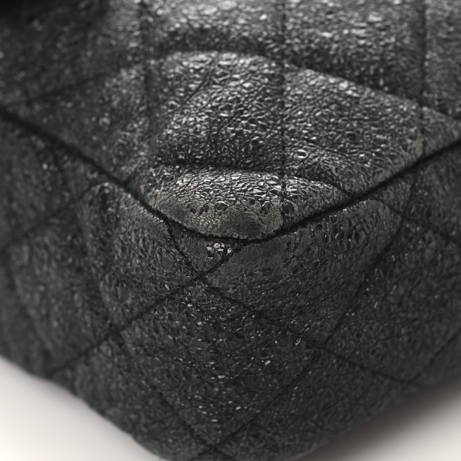 Chanel Metallic Crackled Calfskin Quilted East West Flap Navy 9 of 15