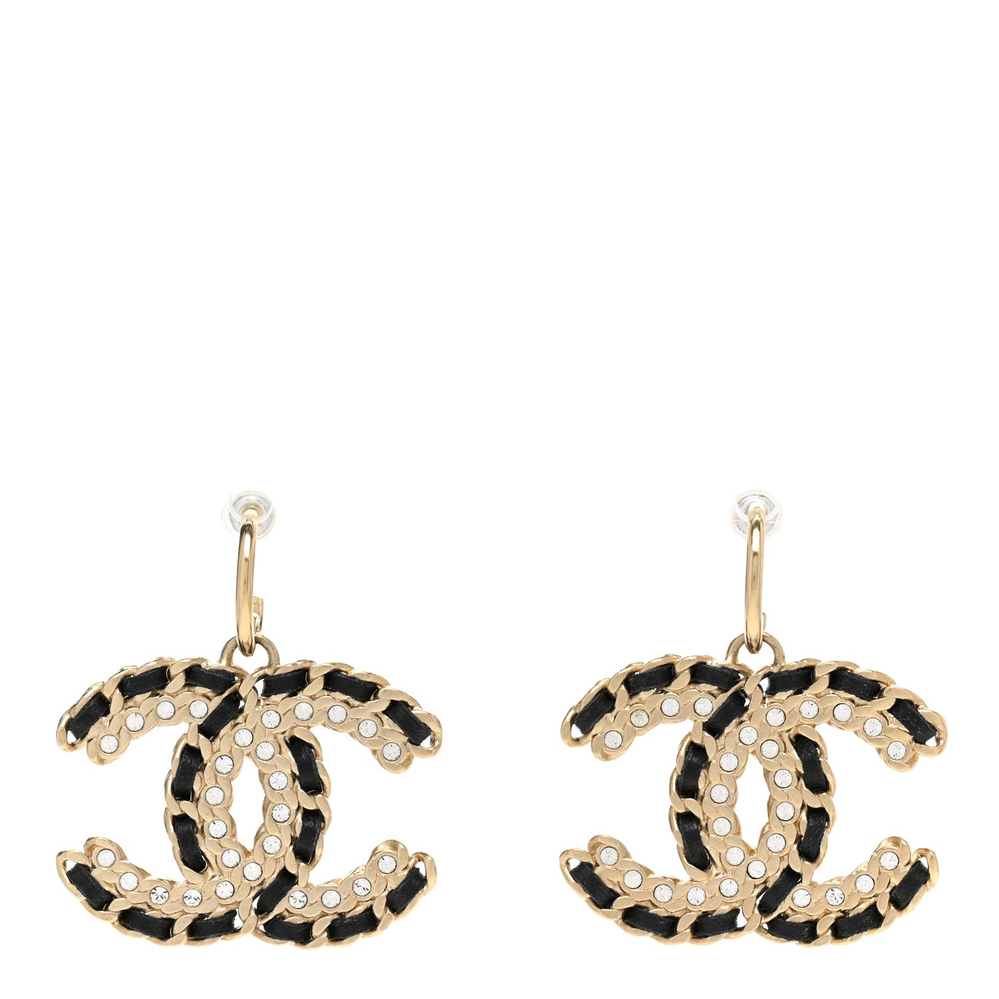 Crystal Lambskin Chain CC Vintage Allure Stud Earrings Black Gold