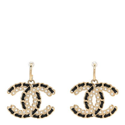 Chanel Crystal Lambskin Chain CC Vintage Allure Stud Earrings Black Gold 1 of 5
