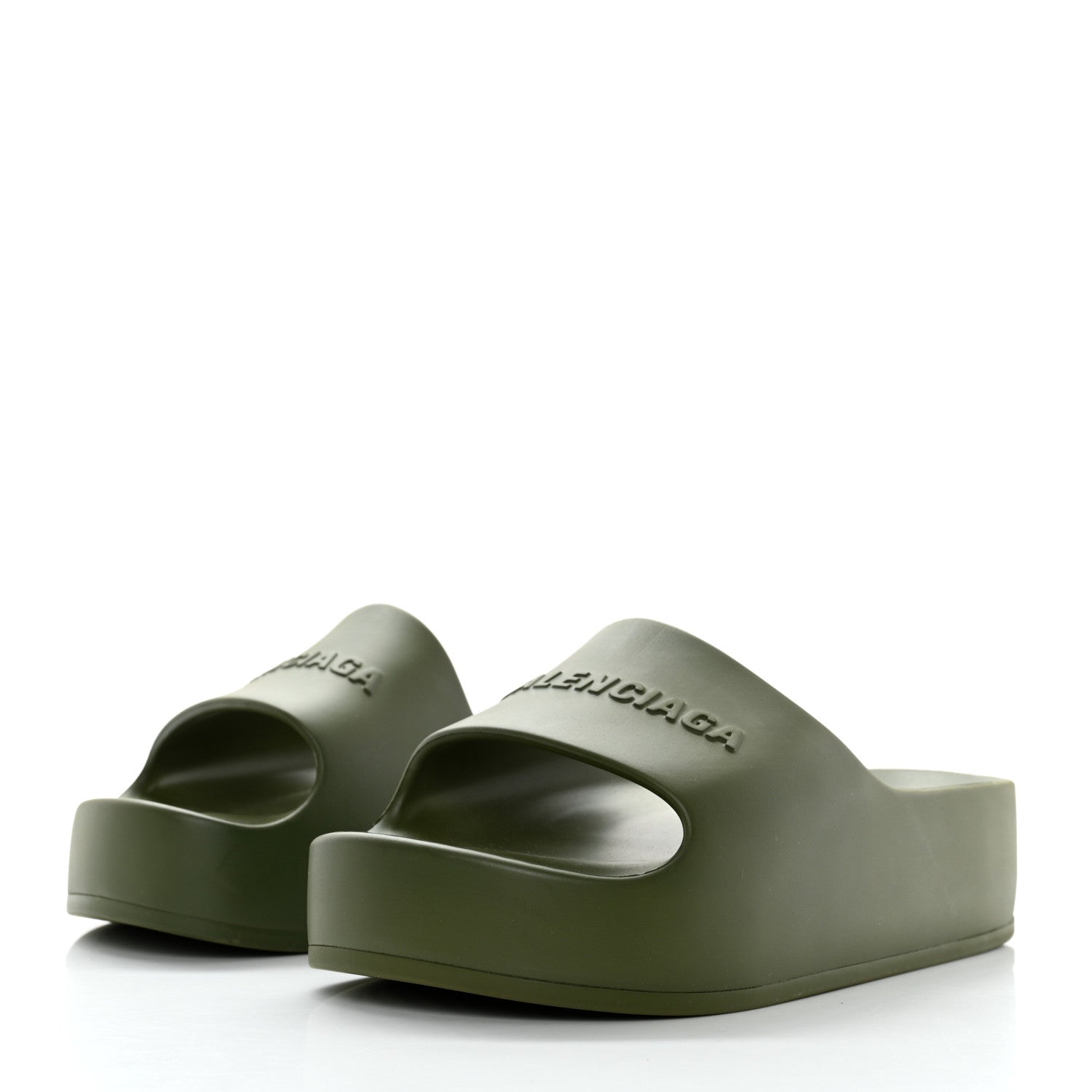 Balenciaga Rubber Womens Chunky Slide Sandals 37 Kaki 3 of 8