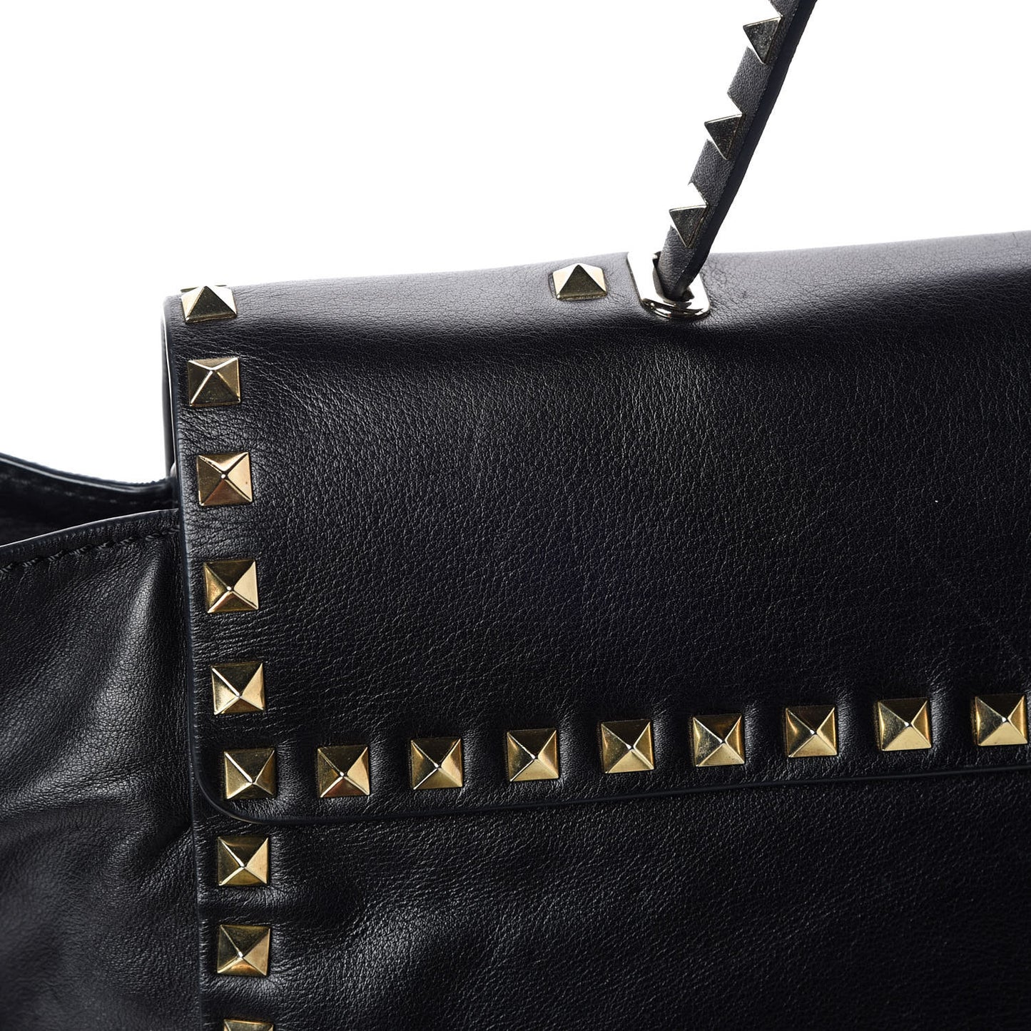 Vitello Rockstud Single Handle Flap Tote Black