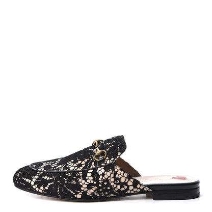 Gucci Lace Malaga Kid Womens Princetown Slippers 39 Black Skin Rose 1 of 10