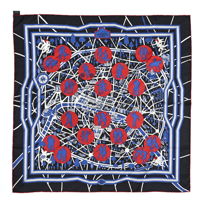 Hermes Silk Les Nouveaux Amoureux de Paris Scarf 90 Bleu Black Rouge White 1 of 6