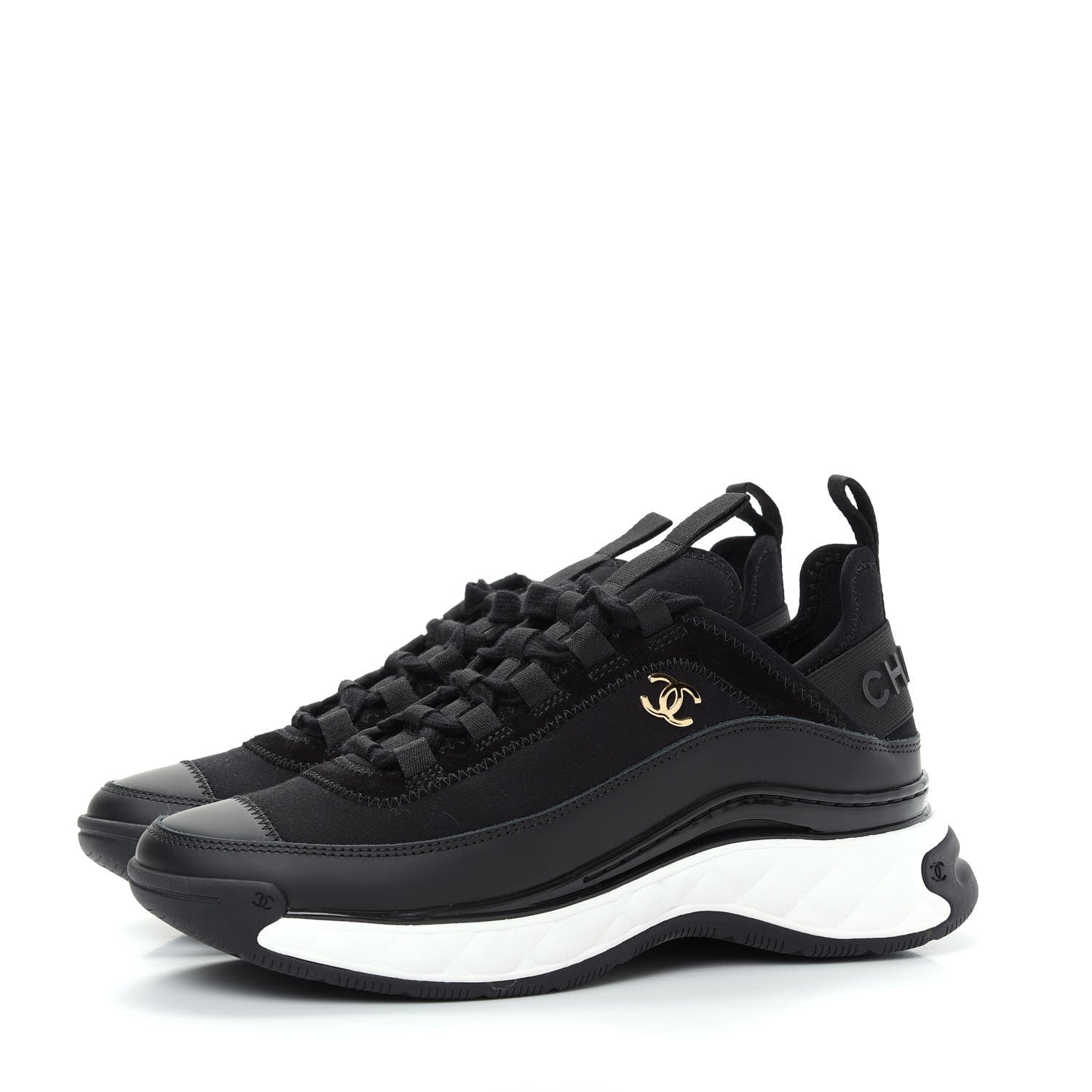 Chanel Velvet Calfskin Mixed Fibers CC Sneakers 37 Black 3 of 11