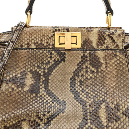 Fendi Snakeskin Camoscio Mini Peekaboo Iconic Satchel Asfalto Nocciola 8 of 10