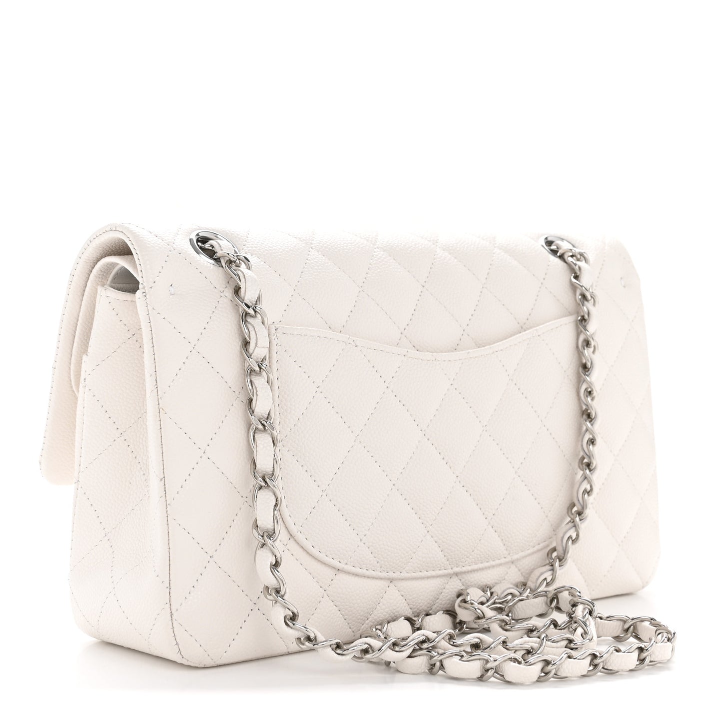 Caviar Quilted Medium Double Flap White