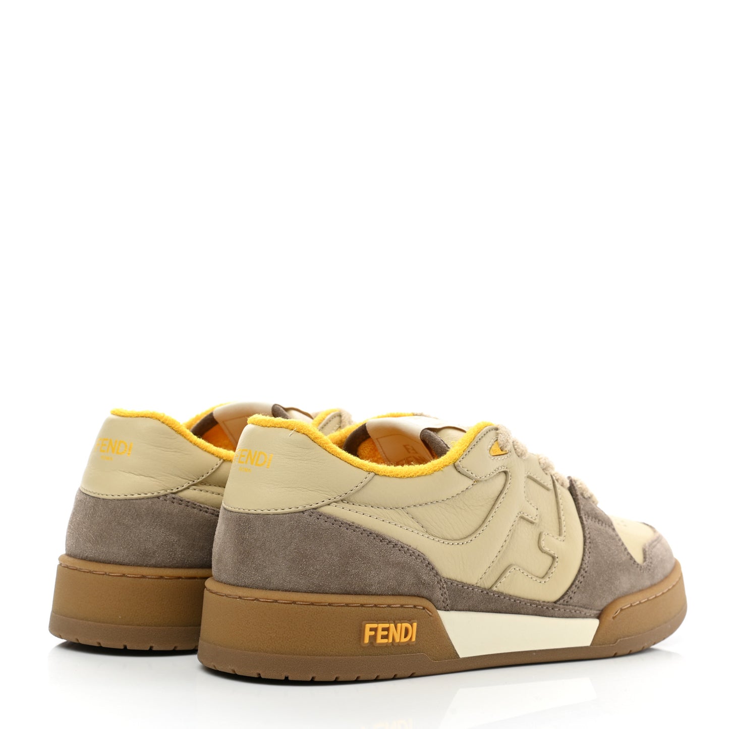 Calfskin Suede Fendi Match Low Top Sneakers 41 Dodo Straw Yellow