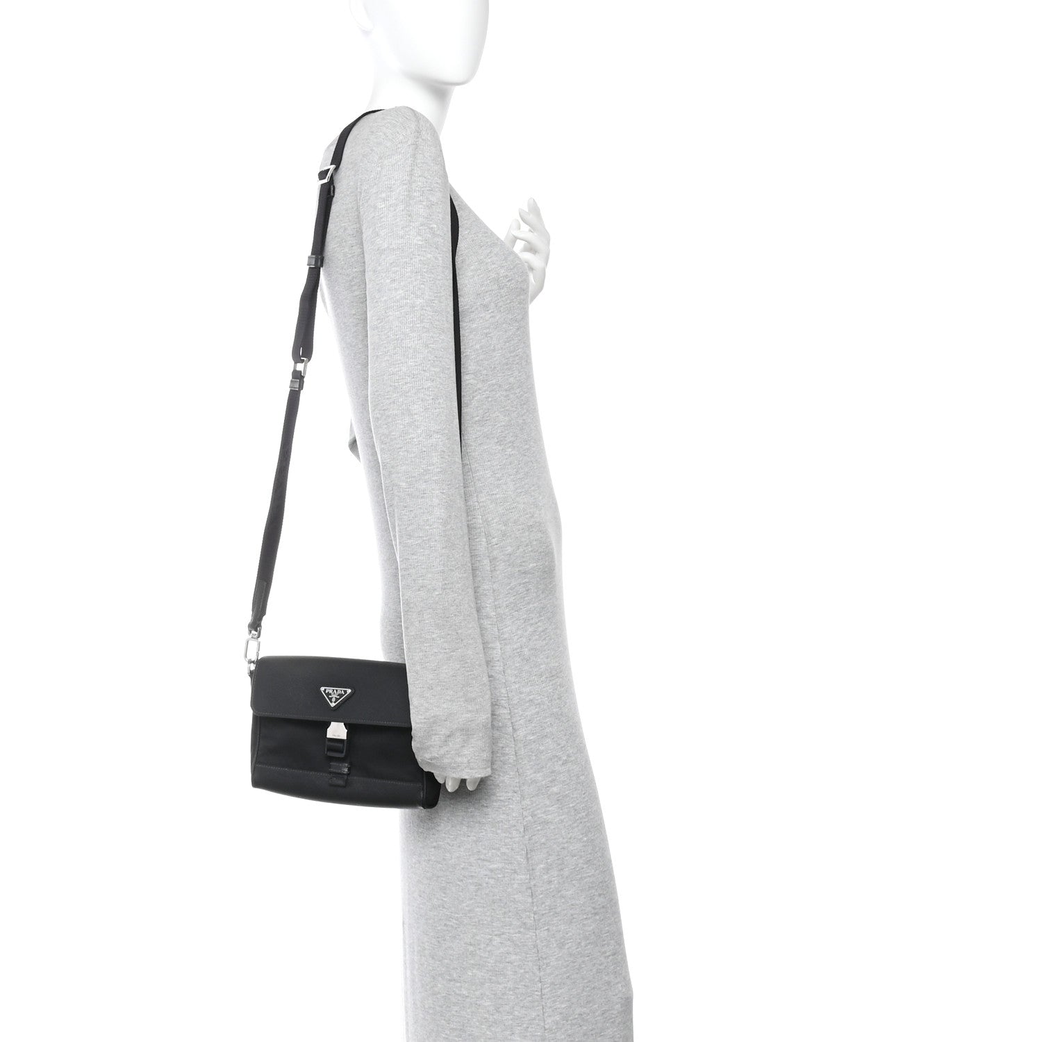 Prada Re-Nylon Saffiano Triangle Shoulder Bag Black 3 of 10