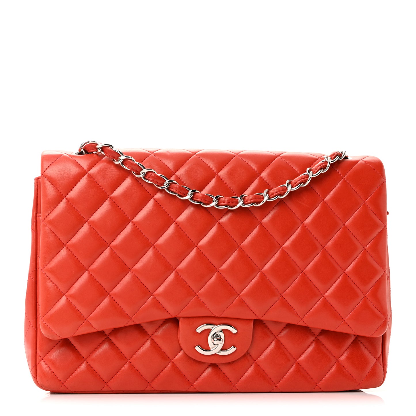 Lambskin Quilted Maxi Double Flap Red
