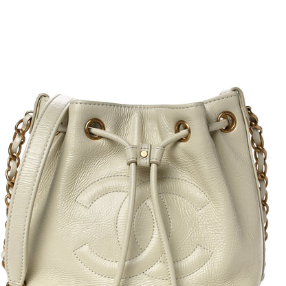 Chanel Shiny Aged Calfskin CC Chain Mini Drawstring Bag White 8 of 13