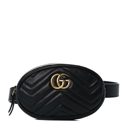 Gucci Calfskin Matelasse GG Marmont Belt Bag 85 34 Black 1 of 21