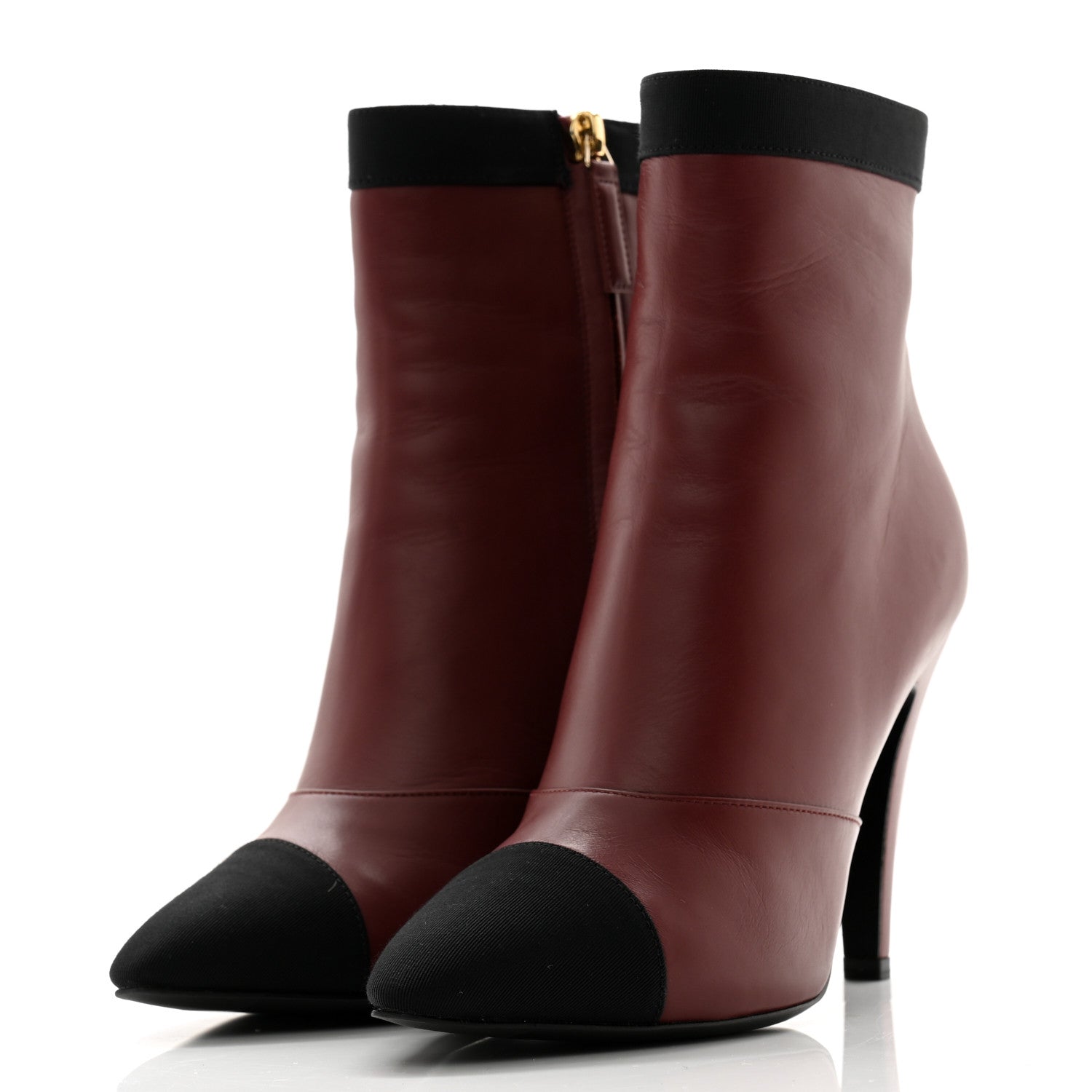 Chanel Lambskin Grosgrain Cap Toe Short Ankle Boots 36.5 Burgundy Black 3 of 13