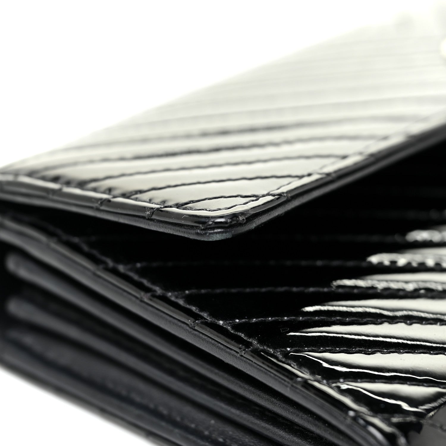 Chanel Patent Chevron Quilted Large Gusset Flap Wallet Black 20 of 21
