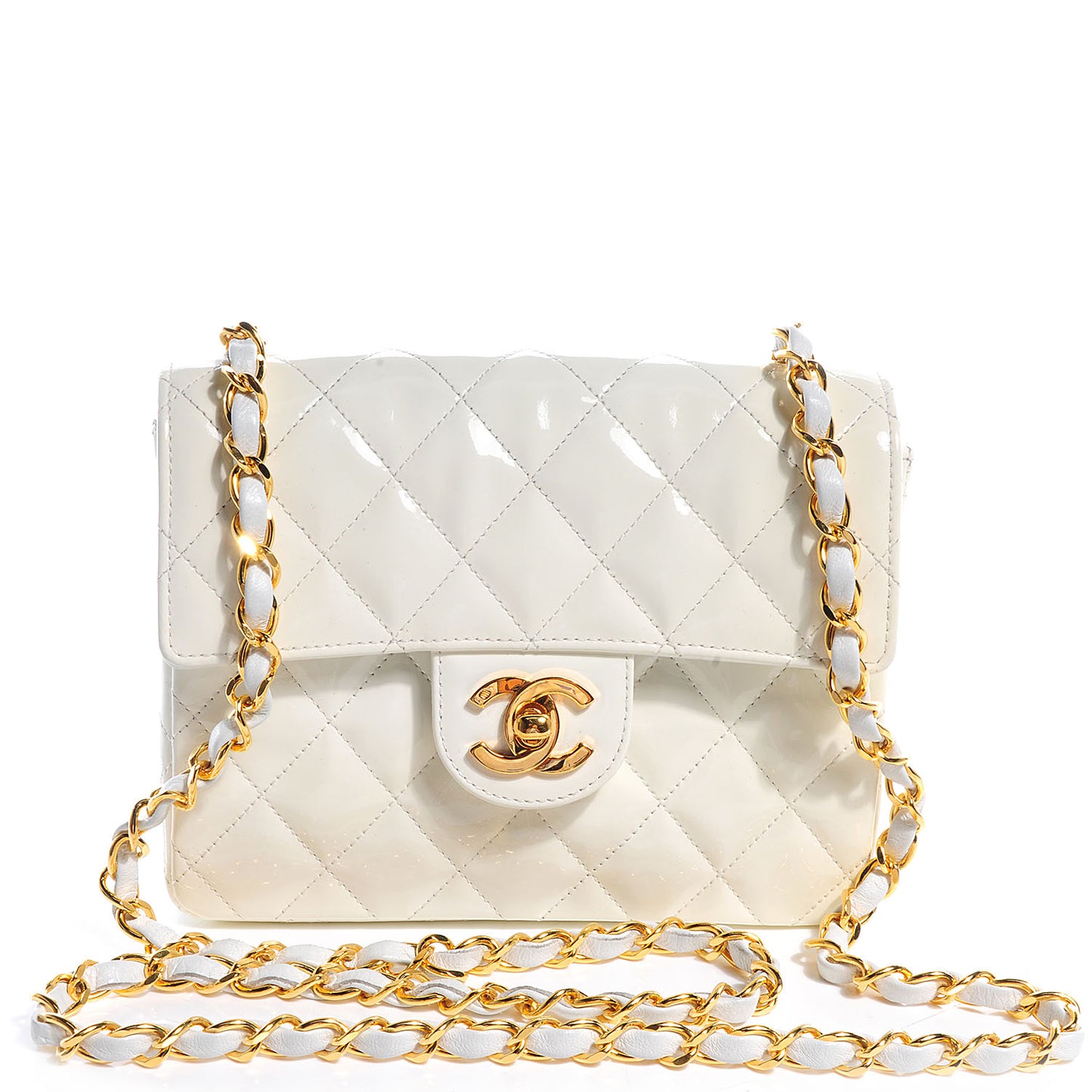 Patent Quilted Mini Square Flap White