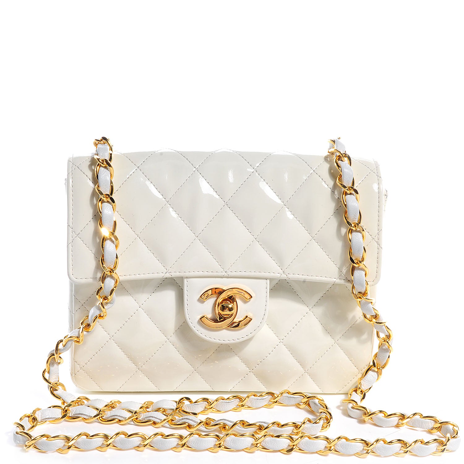 Chanel Patent Quilted Mini Square Flap White 1 of 9