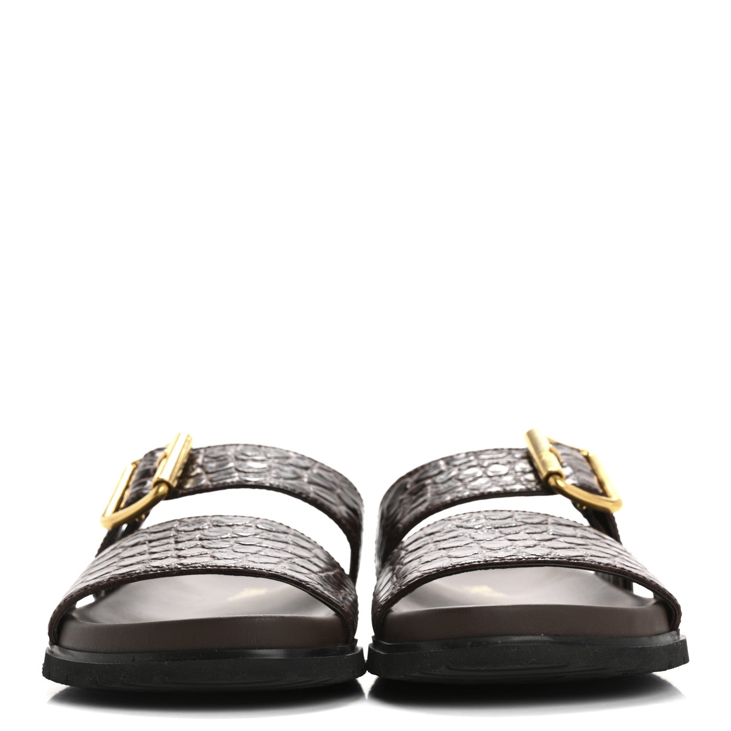 Prada Calfskin Embossed Crocodile Buckle Slide Sandals 36 Cacao 3 of 11