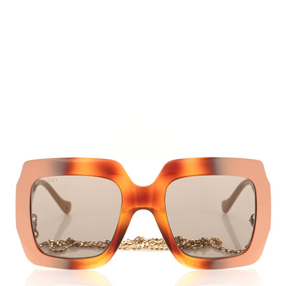 Gucci Acetate Square Frame Chain Sunglasses GG1022S Brown 2 of 9