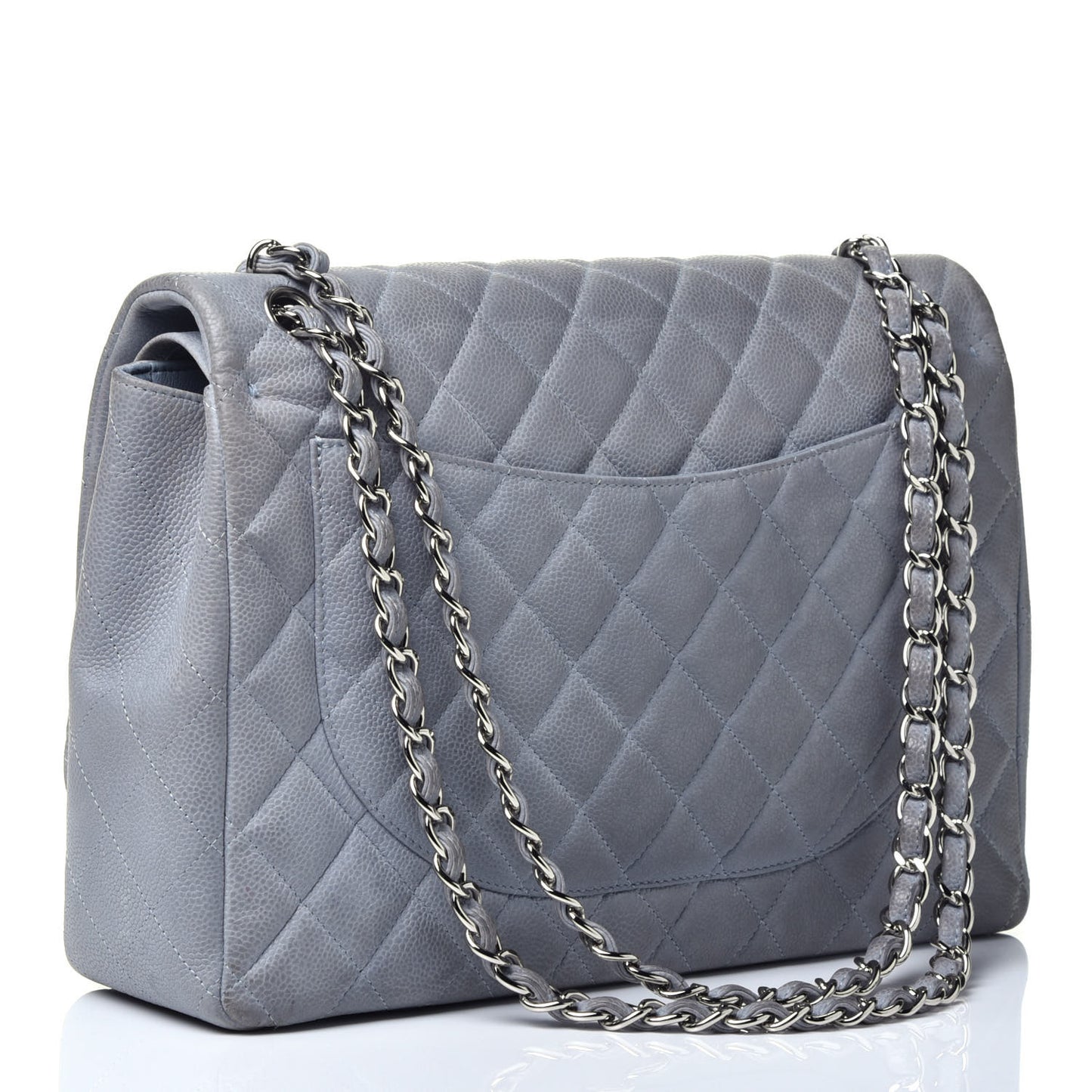 Iridescent Caviar Maxi Double Flap Light Blue