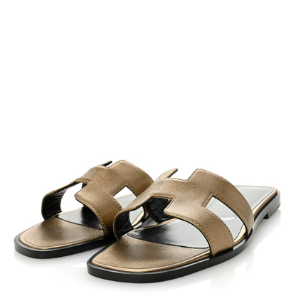 Hermes Metallic Epsom Oran Sandals 38 Vert Bronze 3 of 10