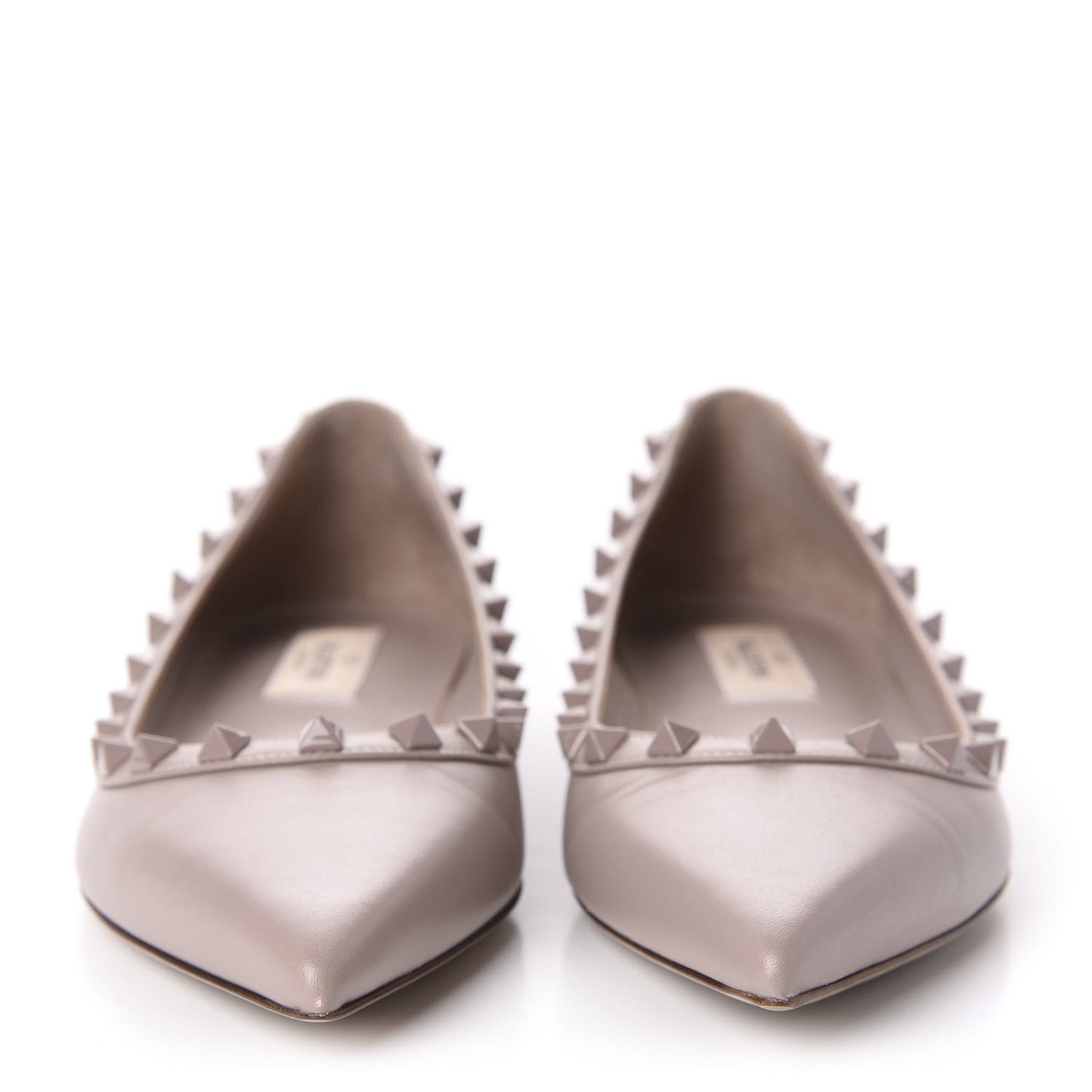 Calfskin Lacquered Monochrome Rockstud Ballerina Flats 38 Poudre