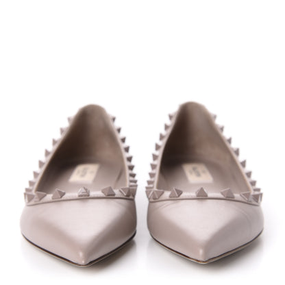 Valentino Garavani Calfskin Lacquered Monochrome Rockstud Ballerina Flats 38 Poudre 2 of 10