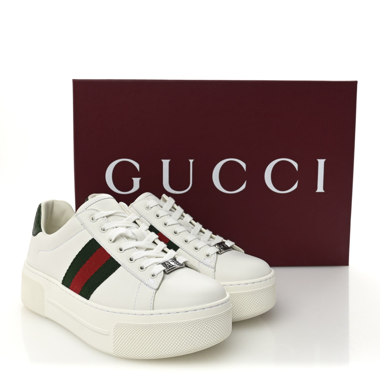 Ultralight Plume Calfskin Web Womens Ace Platform Sneakers 35.5 White