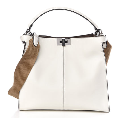 Fendi Vitello Seta Glazed Fabric FF 1974 Medium Peekaboo X-Lite White Ice Mogano Panna 3 of 9