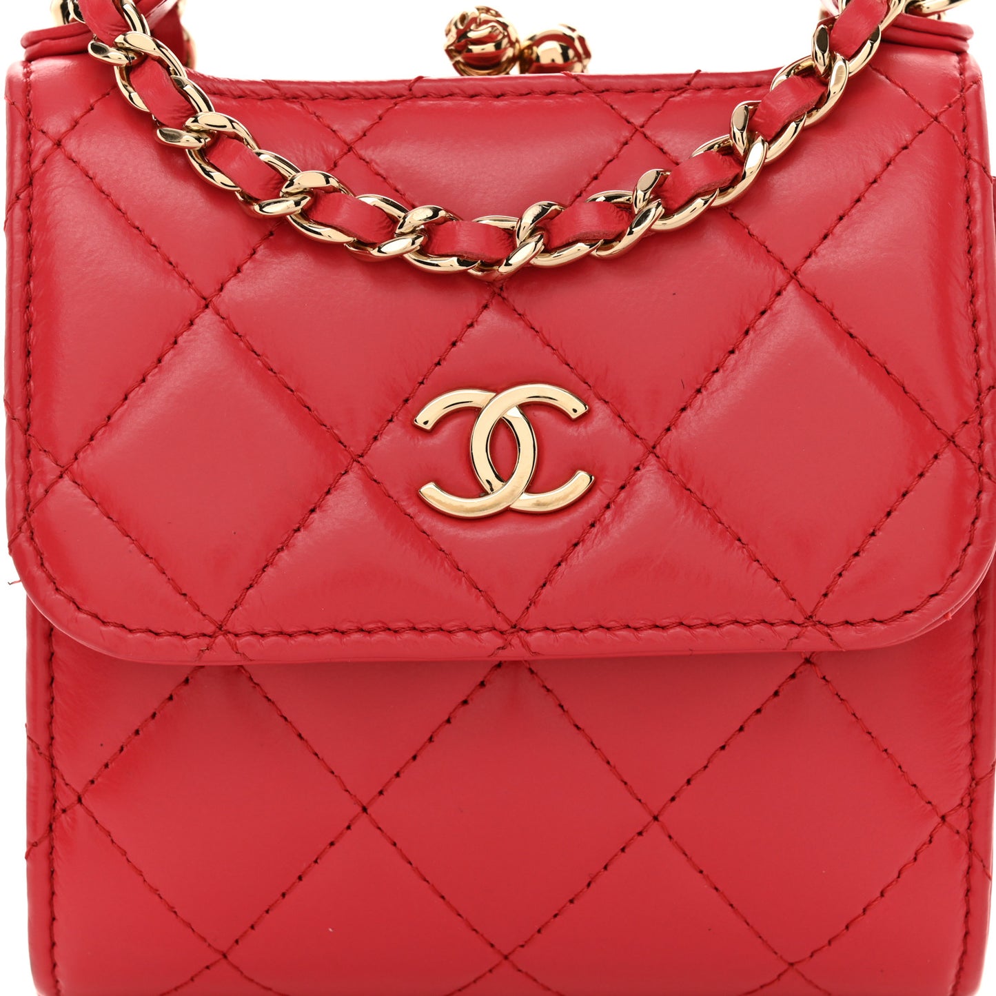 Shiny Calfskin Quilted Clutch With Chain Red