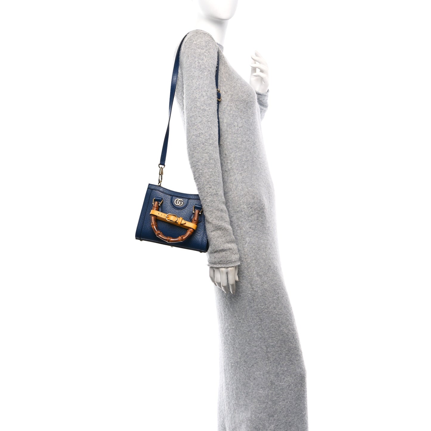 Textured Dollar Calfskin Web Mini Diana Tote Bag Royal Crop