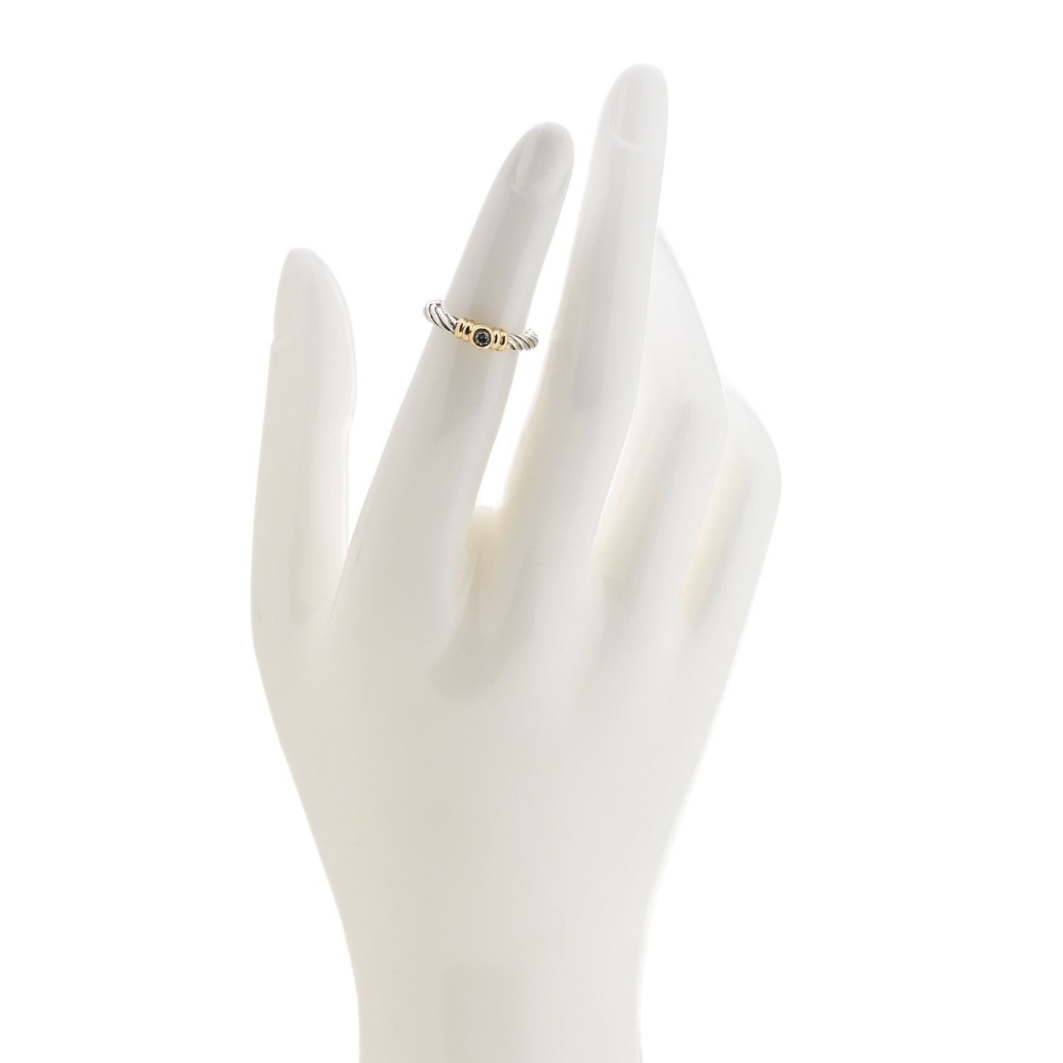 David Yurman Sterling Silver 18K Yellow Gold Diamond Stack Ring 45 3.25 2 of 5