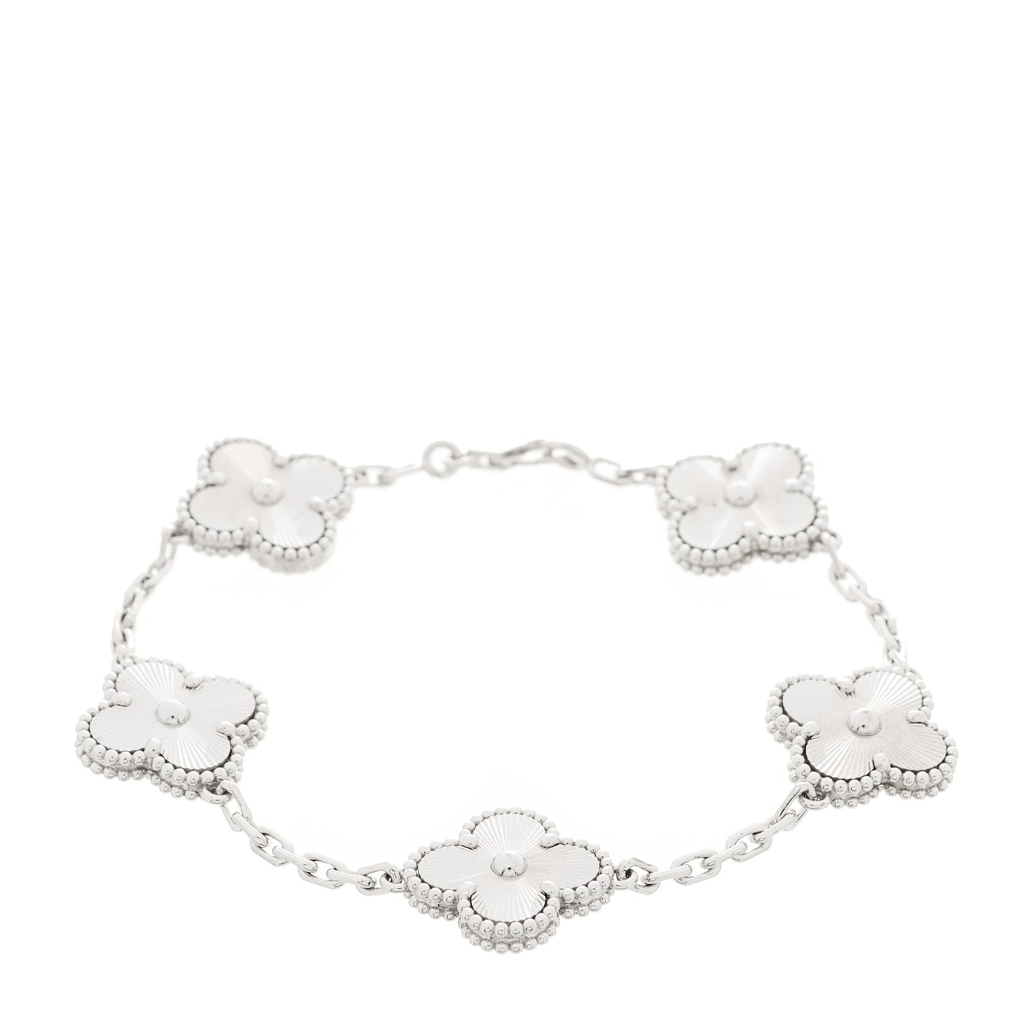 VAN CLEEF & ARPELS 18K White Gold 5 Motifs Guilloche Vintage Alhambra Bracelet