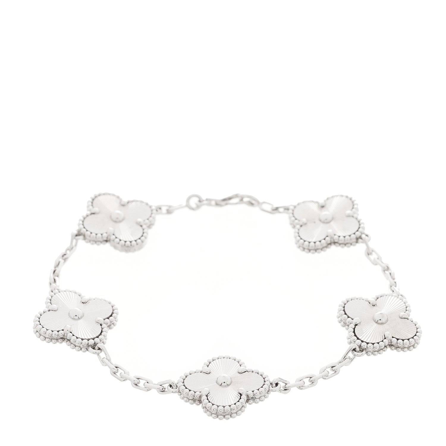 Van Cleef & Arpels VAN CLEEF & ARPELS 18K White Gold 5 Motifs Guilloche Vintage Alhambra Bracelet 1 of 4