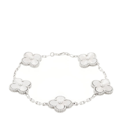 Van Cleef & Arpels VAN CLEEF & ARPELS 18K White Gold 5 Motifs Guilloche Vintage Alhambra Bracelet 1 of 4
