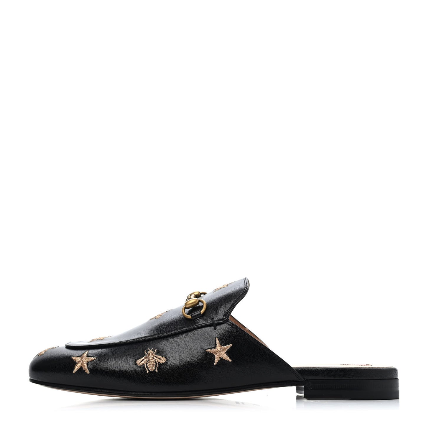 Goatskin Bee Star Embroidered Womens Princetown Slippers 40 Black