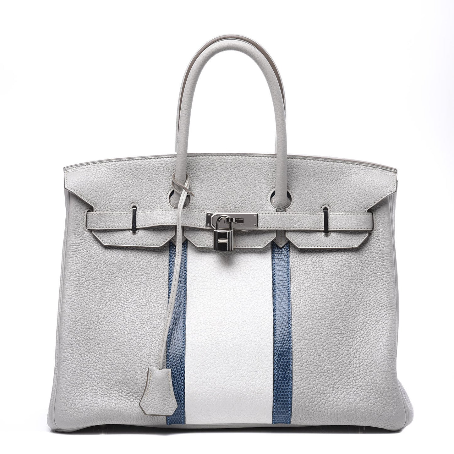 Taurillon Clemence Lizard Club Birkin 35 Gris Perle White Mykonos