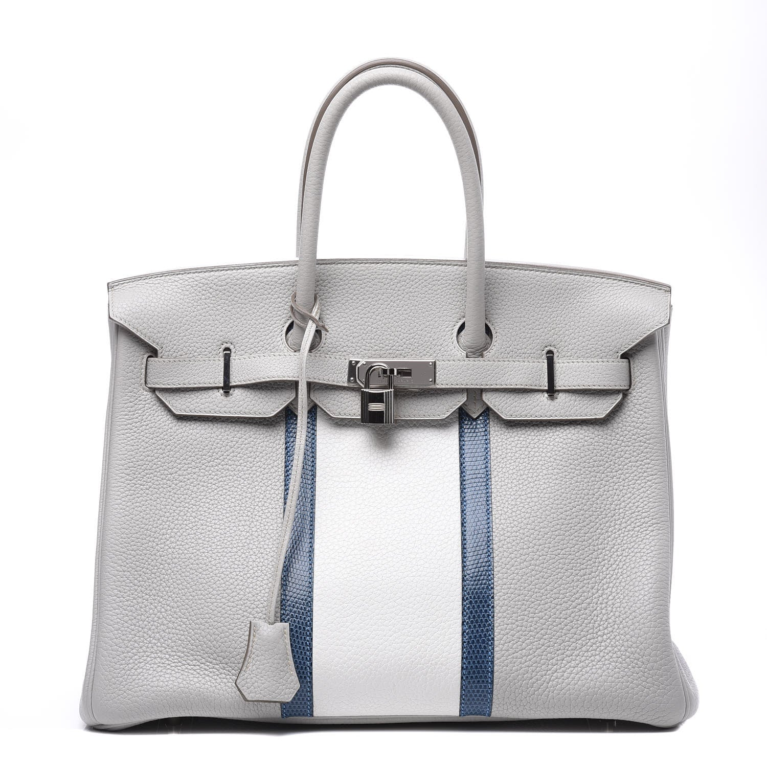 Hermes Taurillon Clemence Lizard Club Birkin 35 Gris Perle White Mykonos 1 of 31