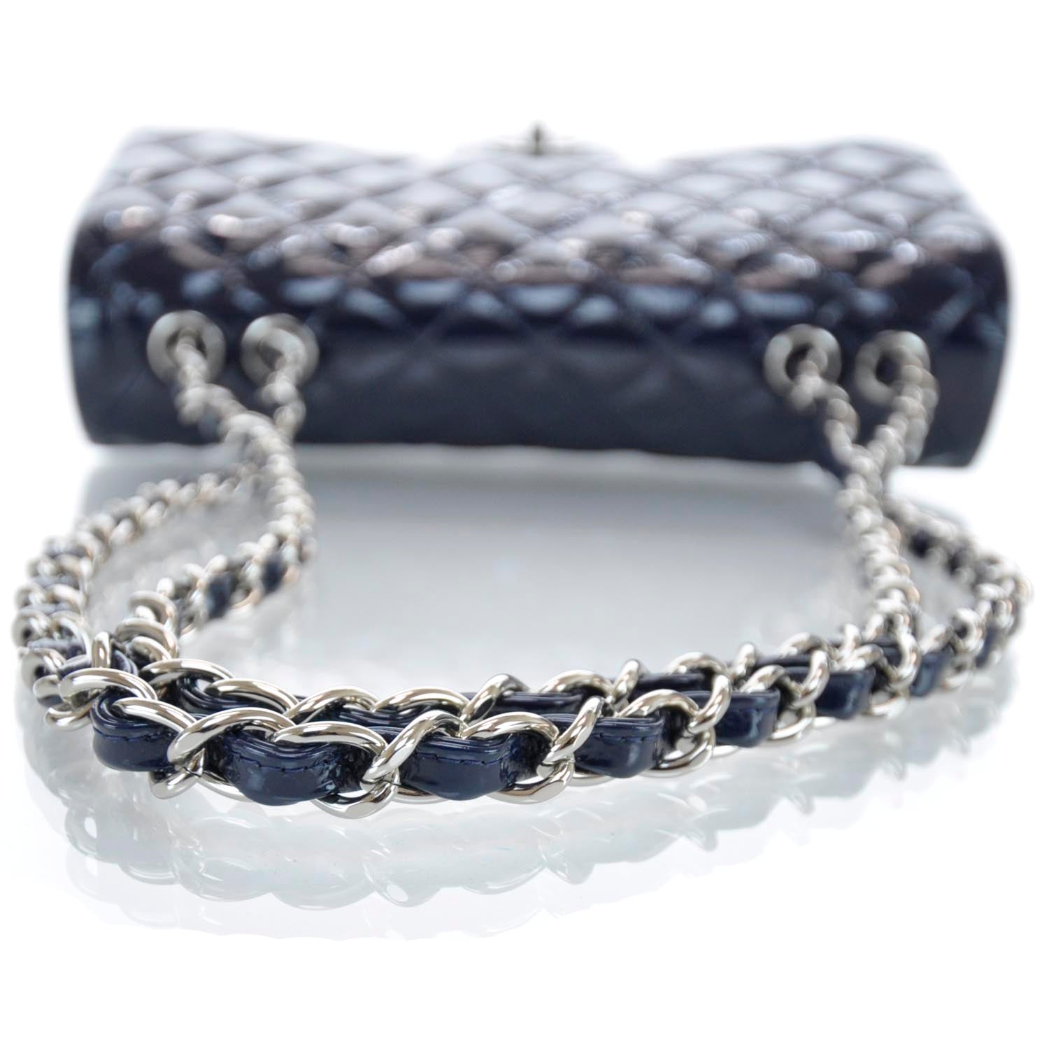 Chanel Crackled Patent Jumbo Flap Navy Blue 7 of 11