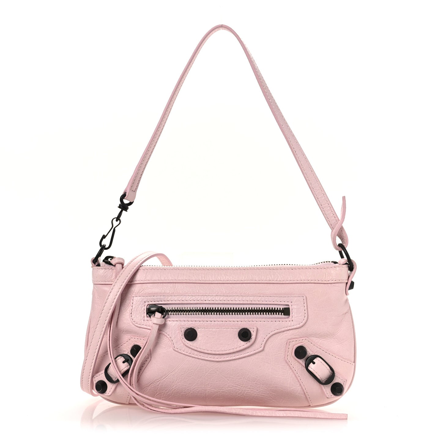 Agneau Arena Classic Hardware Le City Pouch On Strap Petal Pink